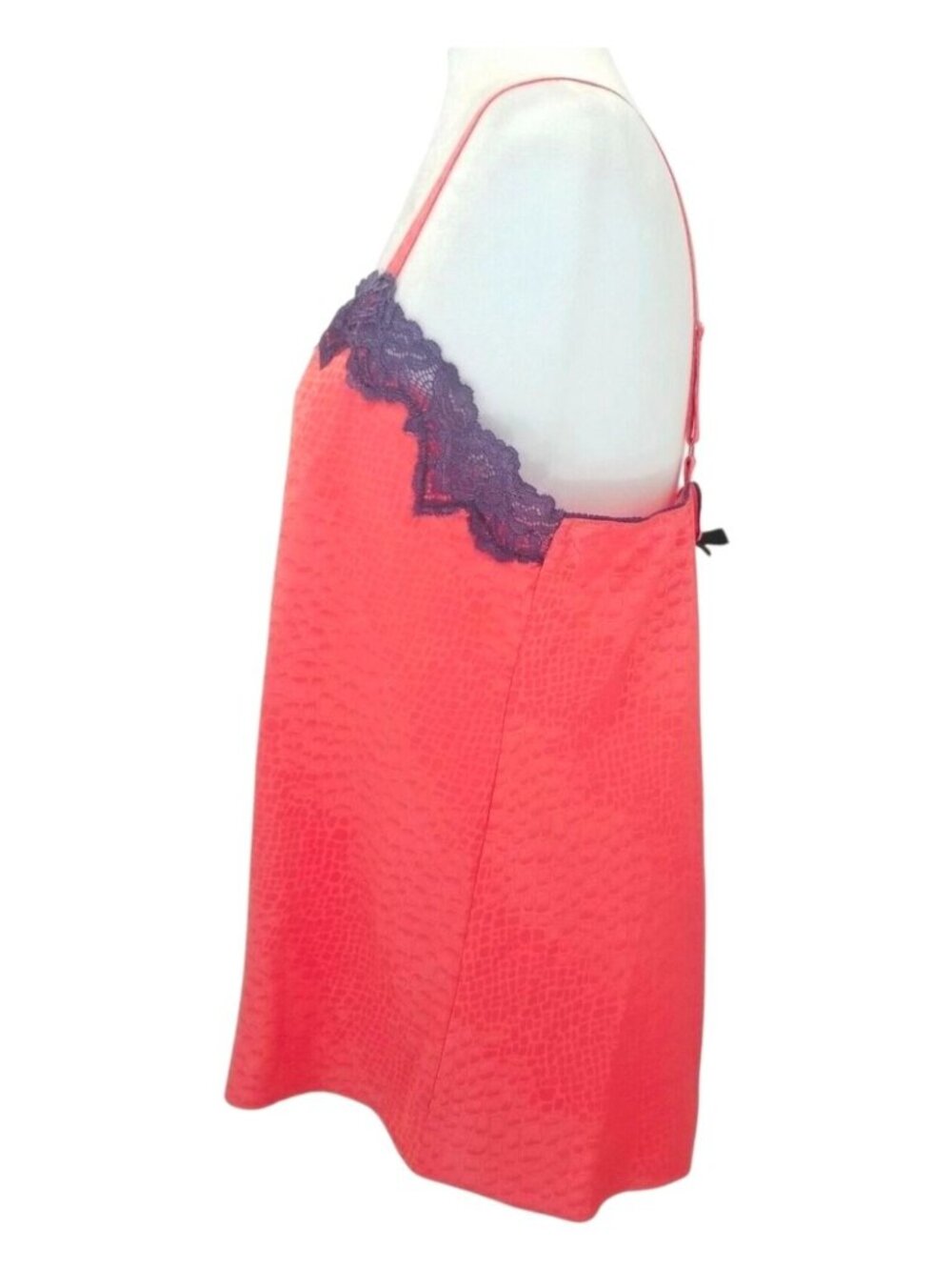 Satin Rose Top With Purple Lace Trim & Adjustable Straps - Womens Sleepwear Or L - Picture 3 of 9